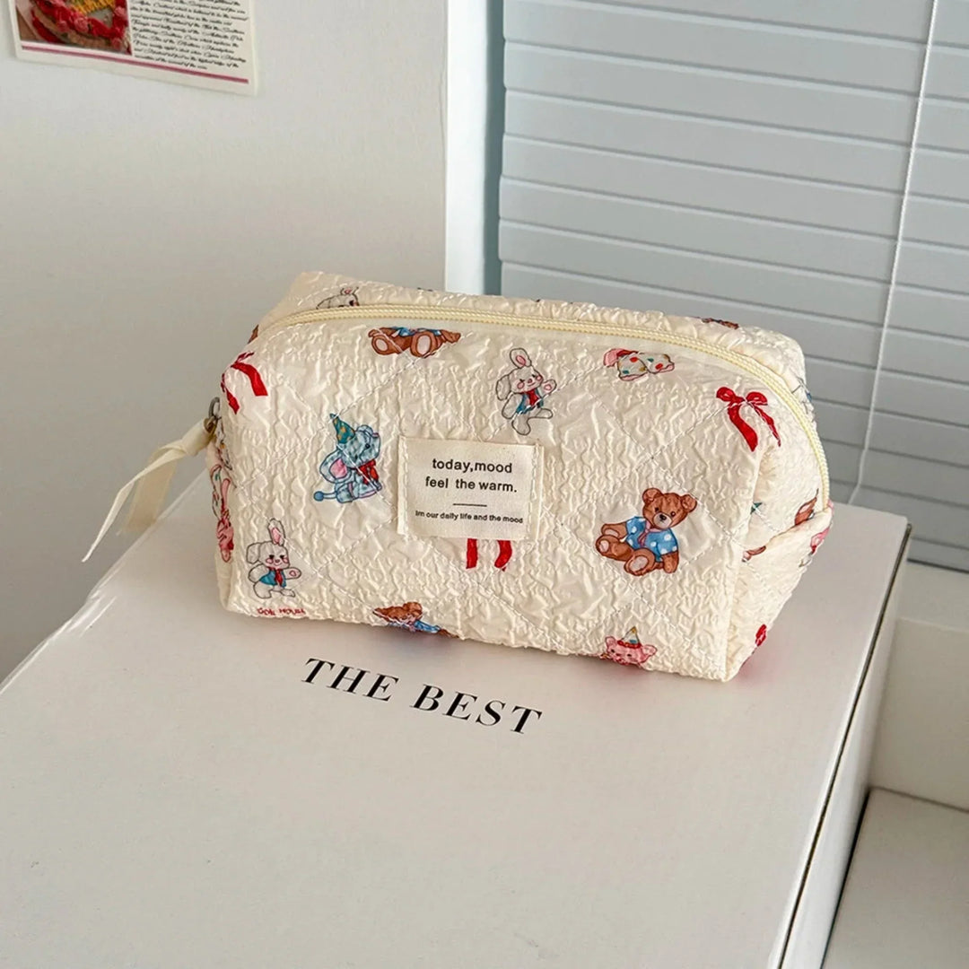 3-Piece Quilted Cartoon Cosmetic Bag Set