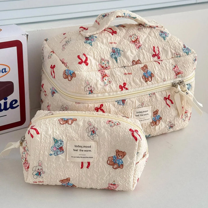 3-Piece Quilted Cartoon Cosmetic Bag Set