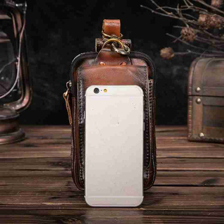 Men’s Leather Belt Bag Waist Pack Phone Holster Pouch
