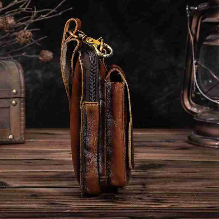 Men’s Leather Belt Bag Waist Pack Phone Holster Pouch