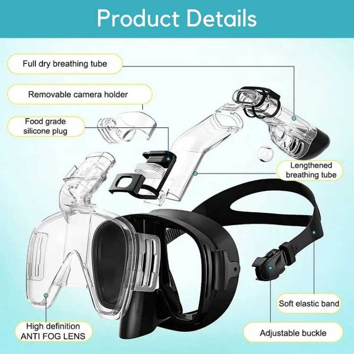 Foldable Full Face Snorkel Mask Panoramic Anti-Fog Snorkeling Gear