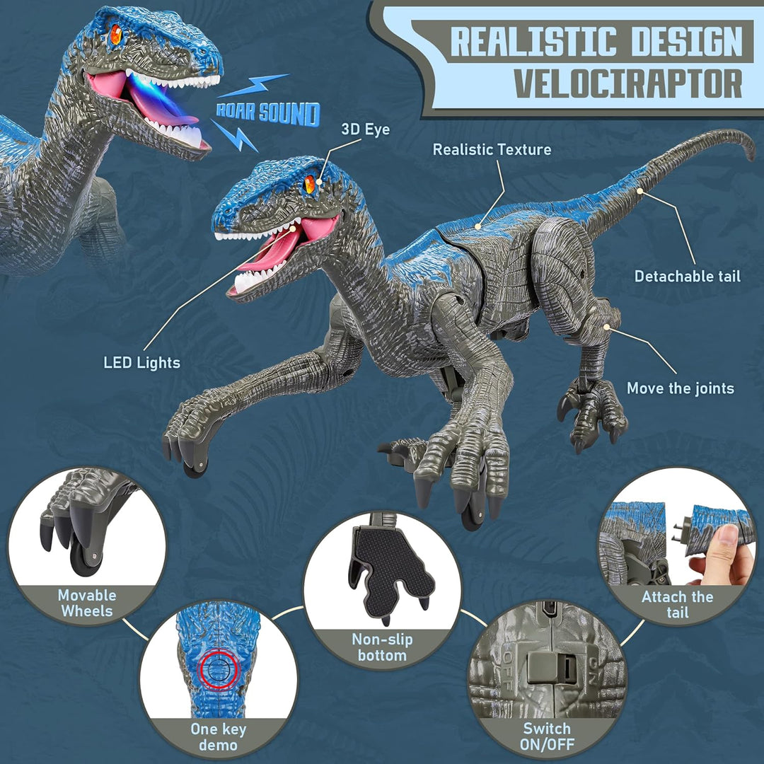 Remote Control Walking Dinosaur Toy Figure Light-Up RC Raptor