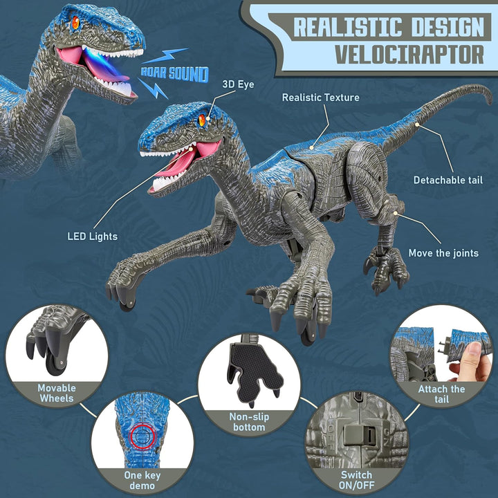 Remote Control Walking Dinosaur Toy Figure Light-Up RC Raptor