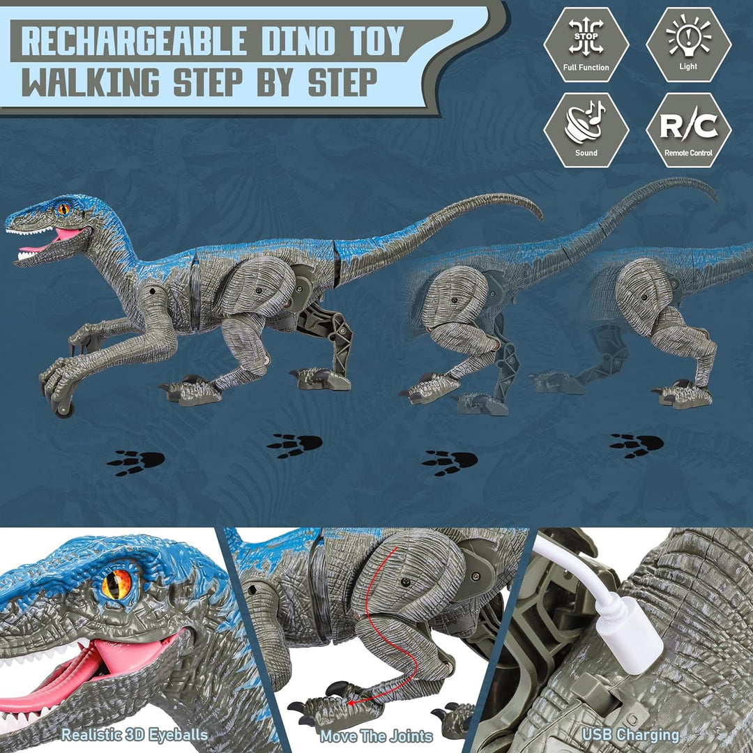 Remote Control Walking Dinosaur Toy Figure Light-Up RC Raptor