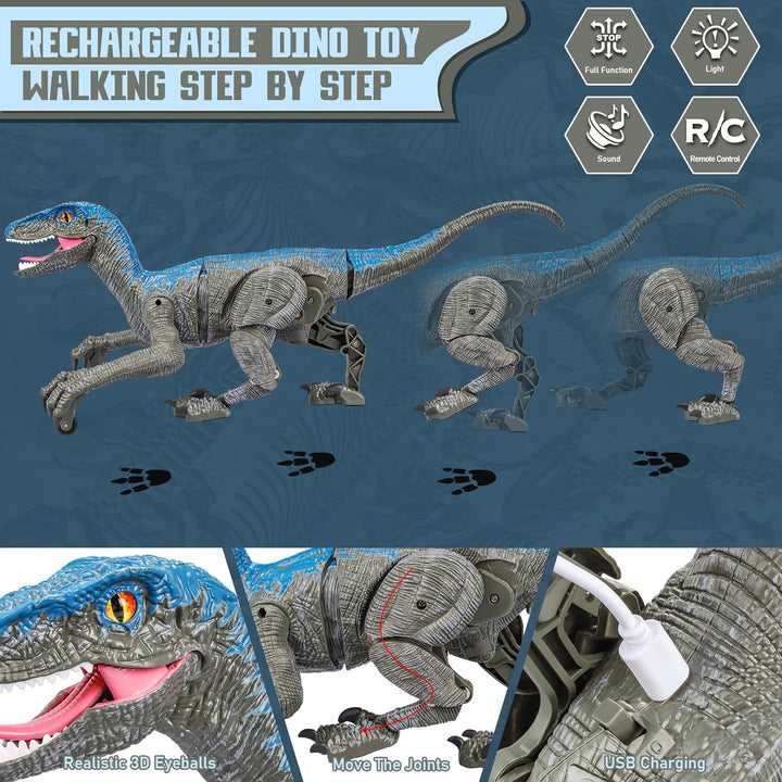 Remote Control Walking Dinosaur Toy Figure Light-Up RC Raptor