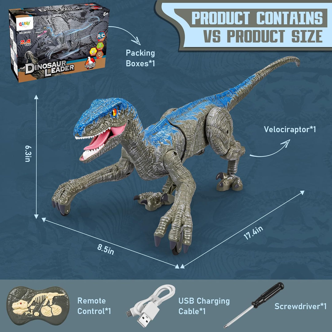 Remote Control Walking Dinosaur Toy Figure Light-Up RC Raptor