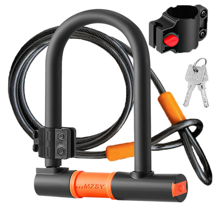 U Lock Bicycle Bike Lock with Steel Security Cable 16mm Heavy Duty