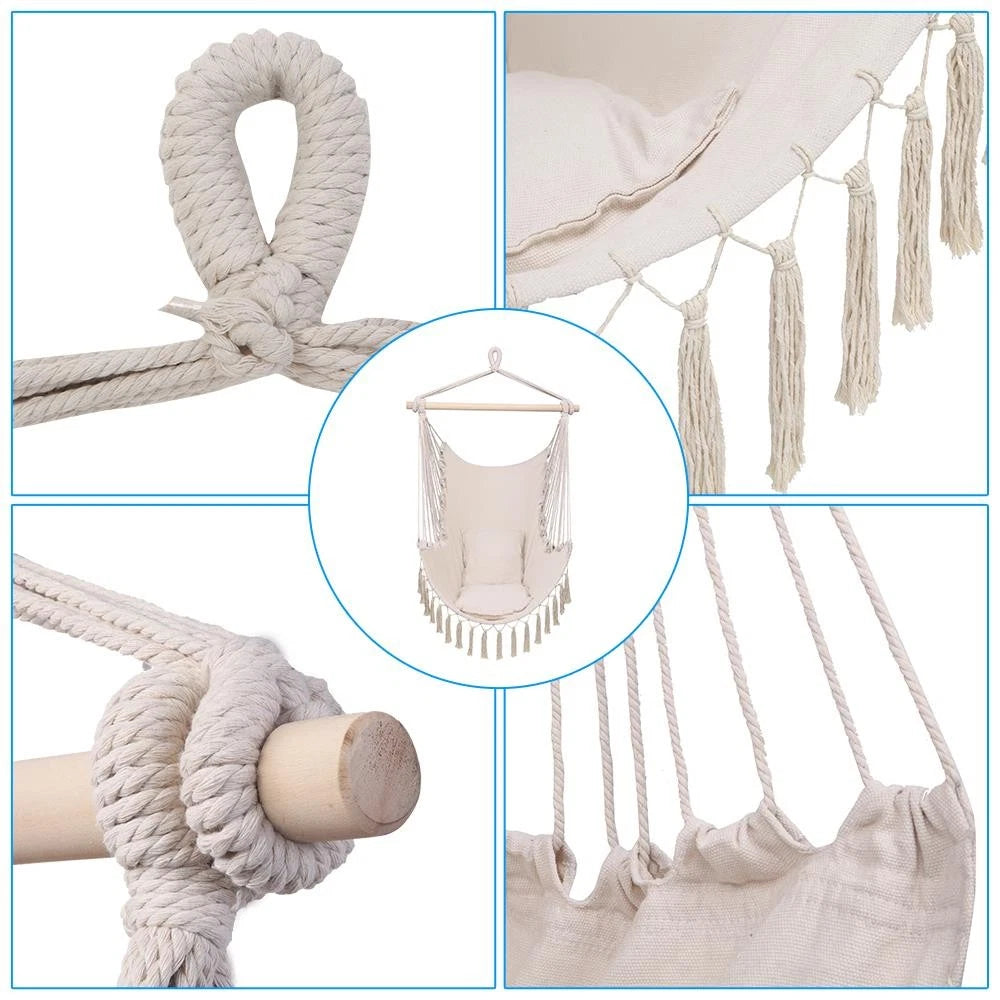 Hanging Rope Hammock Chair Swing Seat for Garden Patio Porch Camping