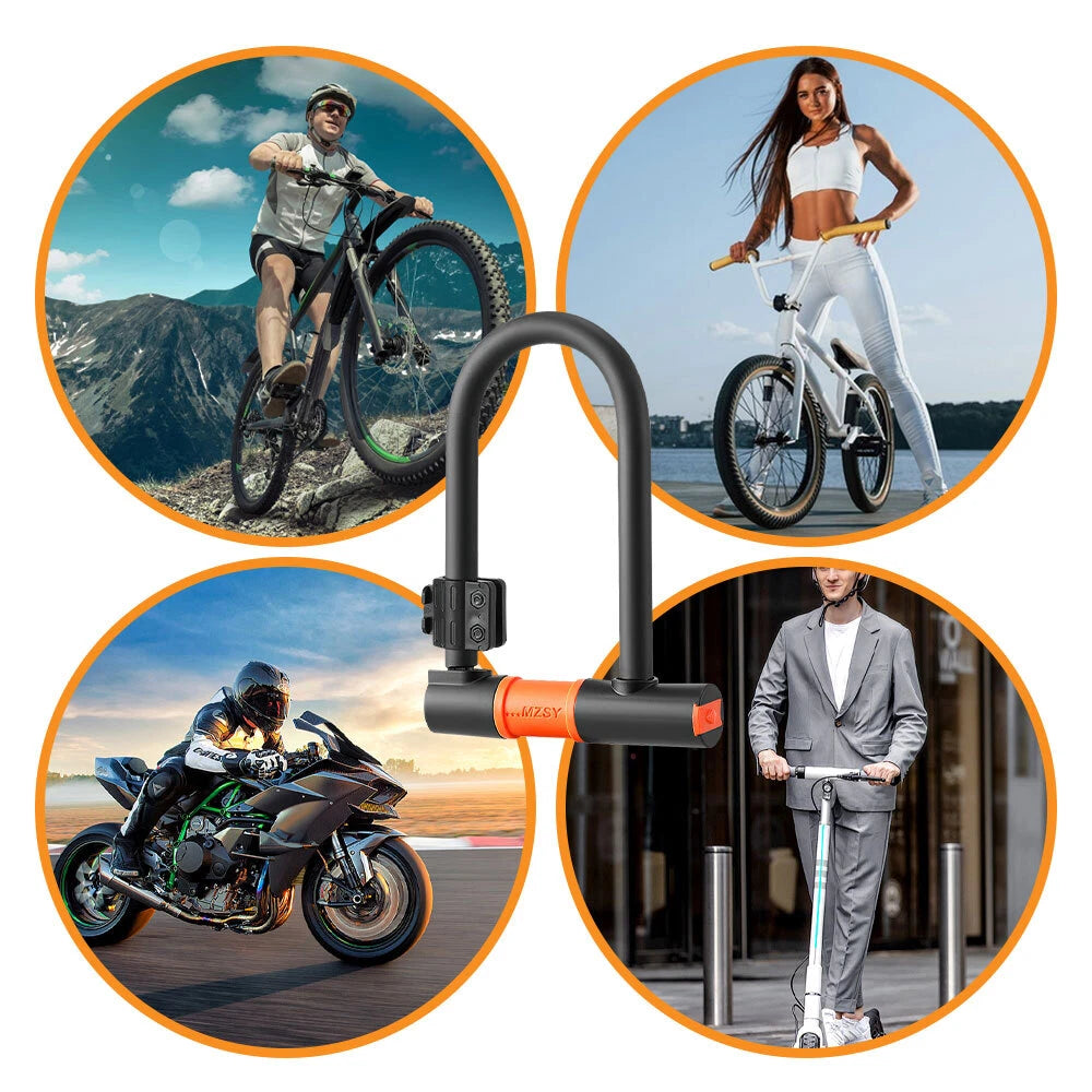 U Lock Bicycle Bike Lock with Steel Security Cable 16mm Heavy Duty