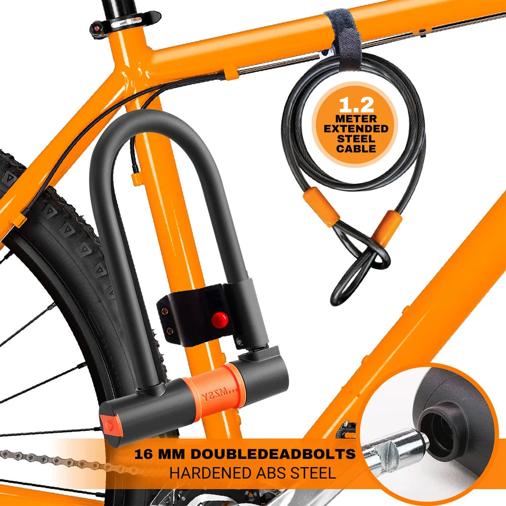 U Lock Bicycle Bike Lock with Steel Security Cable 16mm Heavy Duty