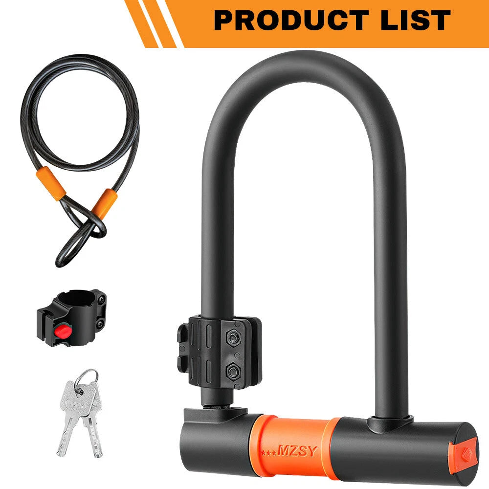 U Lock Bicycle Bike Lock with Steel Security Cable 16mm Heavy Duty