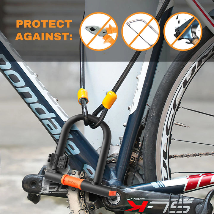 U Lock Bicycle Bike Lock with Steel Security Cable 16mm Heavy Duty