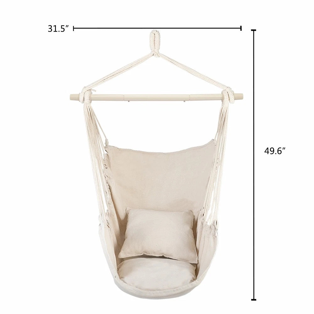 Hammock Hanging Rope Chair Swing Seat with Pillows Patio Camping