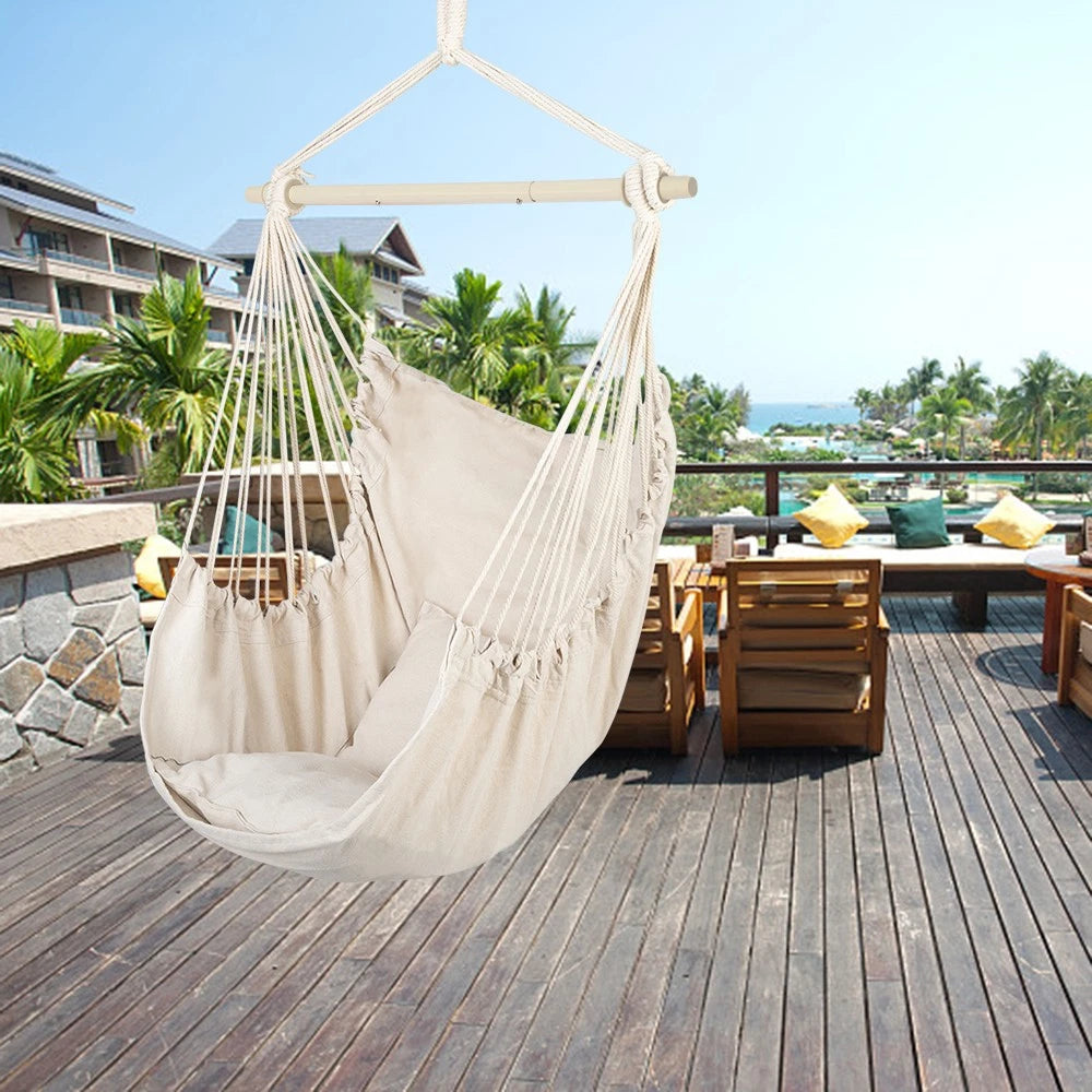 Hammock Hanging Rope Chair Swing Seat with Pillows Patio Camping