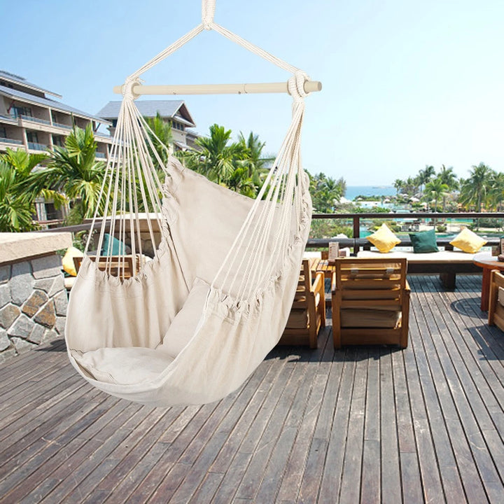Hammock Hanging Rope Chair Swing Seat with Pillows Patio Camping