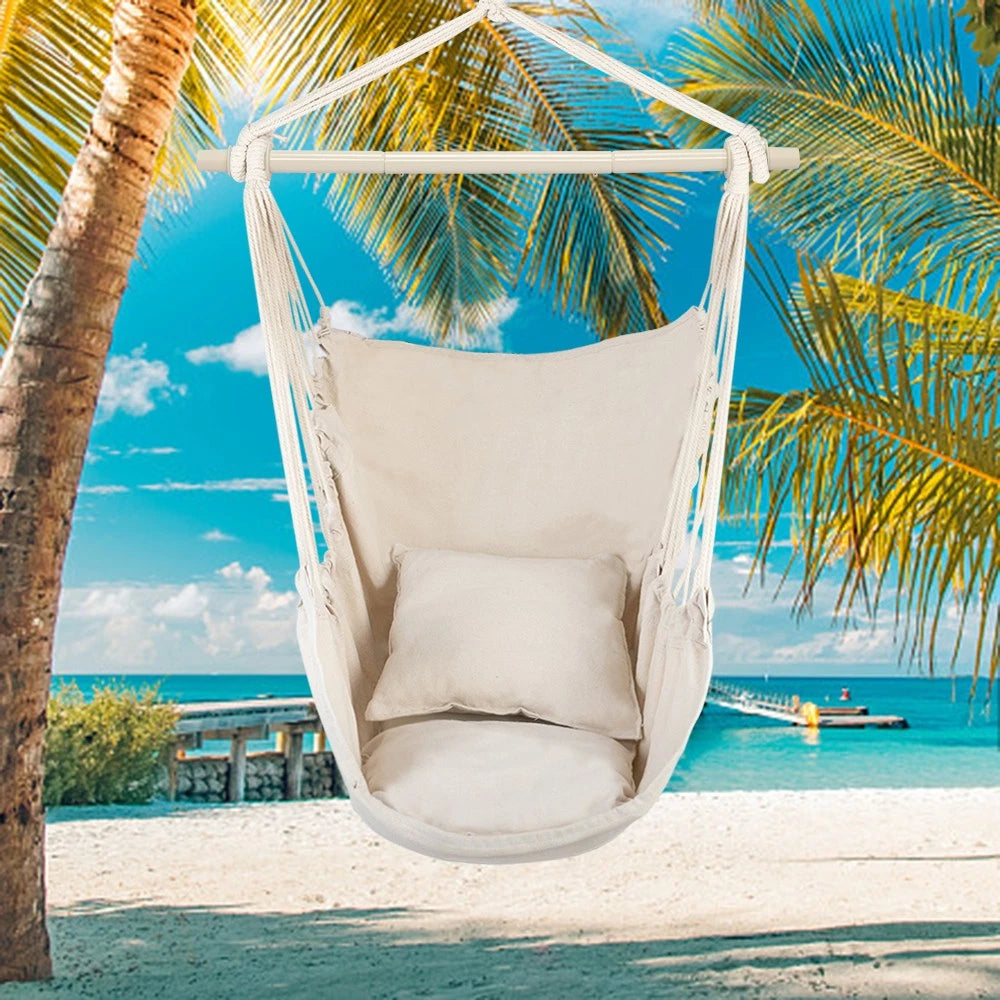 Hammock Hanging Rope Chair Swing Seat with Pillows Patio Camping