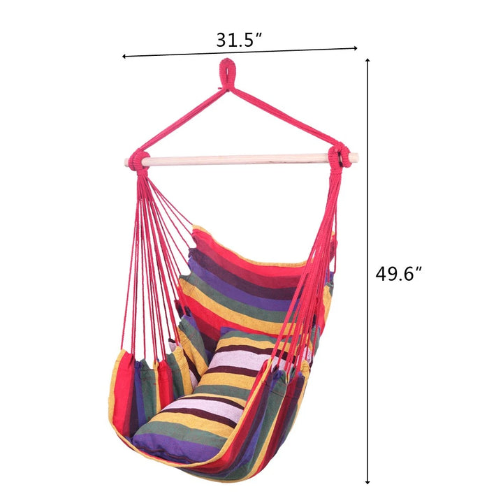 Hanging Rope Rainbow Chair Swing Hammock with Pillows for Porch Patio Yard