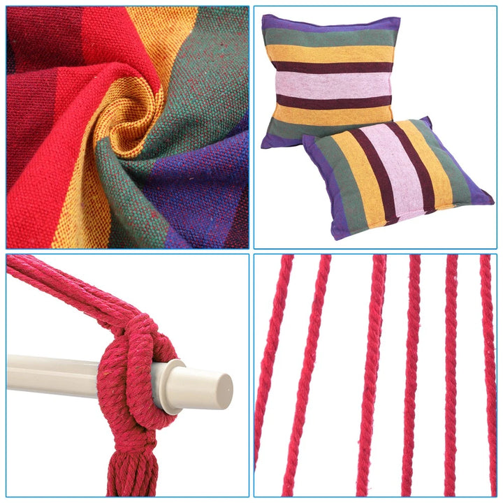 Hanging Rope Rainbow Chair Swing Hammock with Pillows for Porch Patio Yard