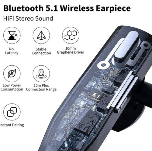 Wireless Bluetooth 5.1 Noise Cancelling Dual Microphone Headset Earpiece