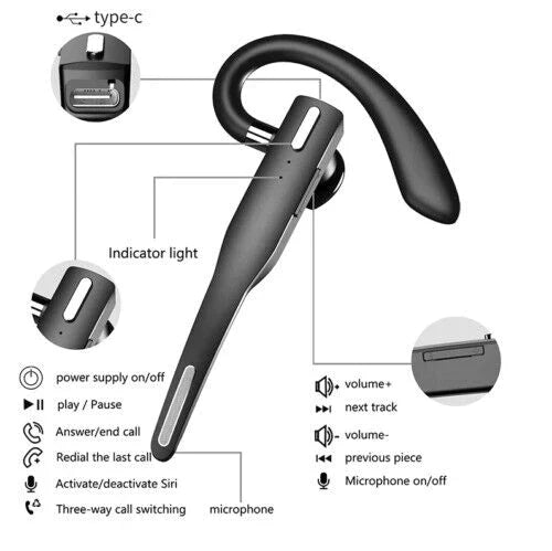 Wireless Bluetooth 5.1 Noise Cancelling Dual Microphone Headset Earpiece