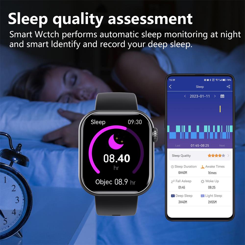 Heart Rate &amp; Blood Pressure Monitor Square Smartwatch Fitness Tracker