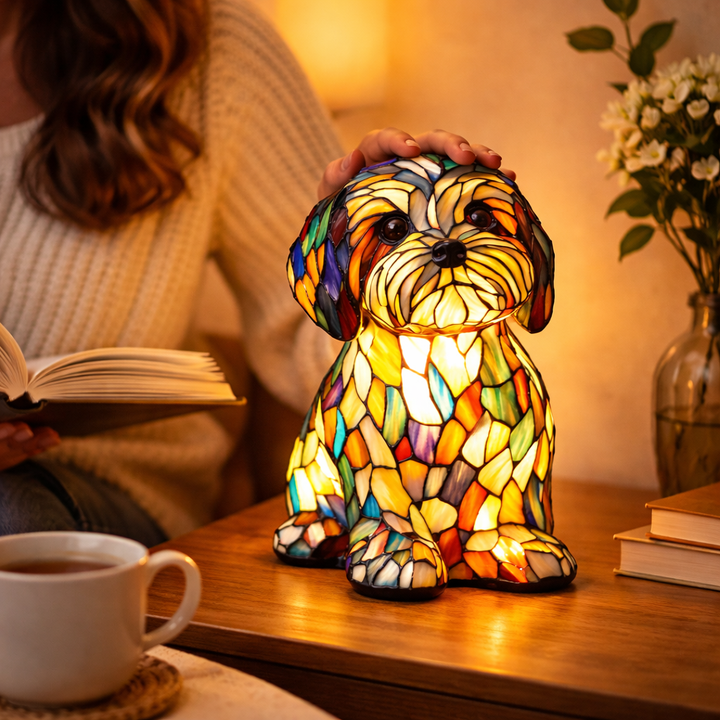 Dog Shaped Stained Glass LED Table Lamp Night Light