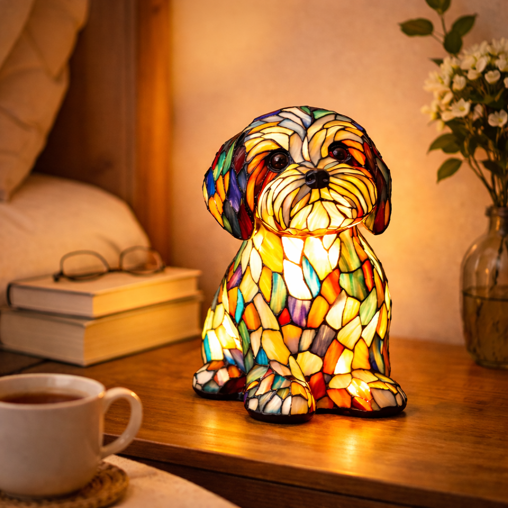 Dog Shaped Stained Glass LED Table Lamp Night Light