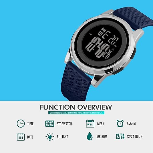 Digital Sports Watch Waterproof Ultra-Thin Round Wristwatch