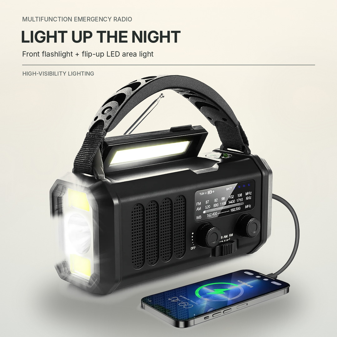 Emergency Radio 10000mAh Power Bank Crank Solar Compass Reading Light